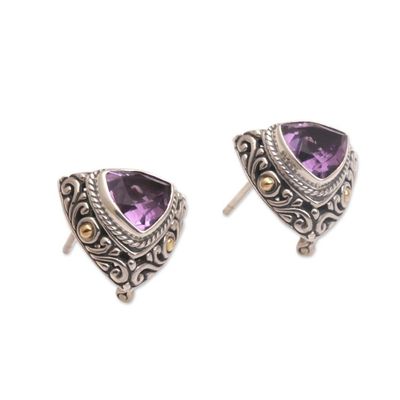 Alternate image for Gold Accent Amethyst Button Earrings from Bali Mystic Force