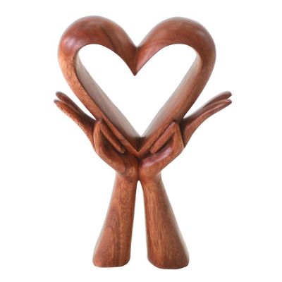 Alternate image for Signed Wood Sculpture of Heart in Hands Giving Love
