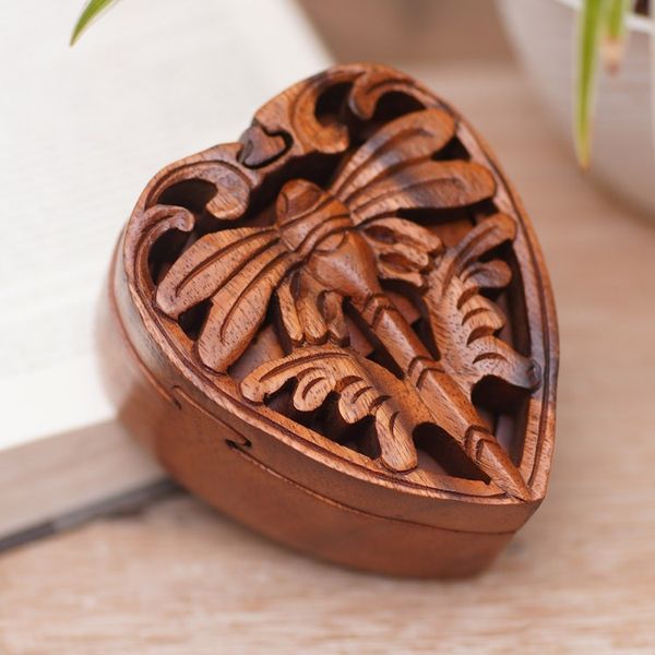 Alternate image for Suar Wood Hand-carved Puzzle Box with Dragonfly Motif Tenderness of a Dragonfly