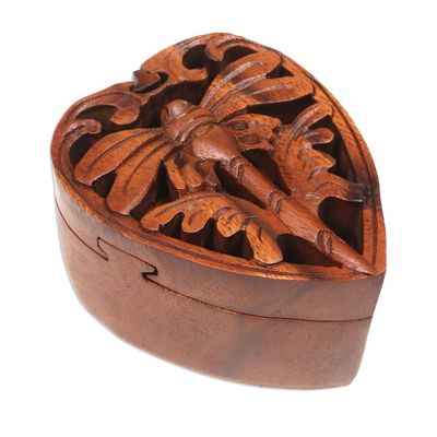 Alternate image for Suar Wood Hand-carved Puzzle Box with Dragonfly Motif Tenderness of a Dragonfly