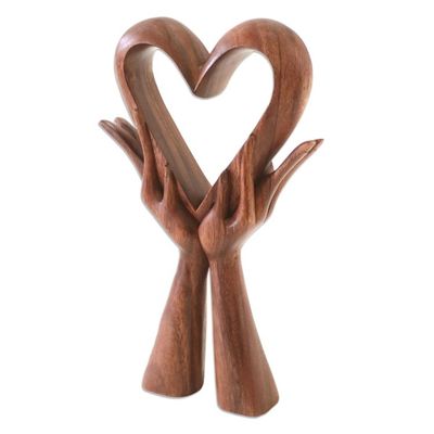 Alternate image for Signed Wood Sculpture of Heart in Hands Giving Love