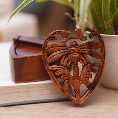 Alternate image for Suar Wood Hand-carved Puzzle Box with Dragonfly Motif Tenderness of a Dragonfly