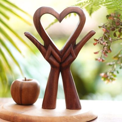 Alternate image for Signed Wood Sculpture of Heart in Hands Giving Love