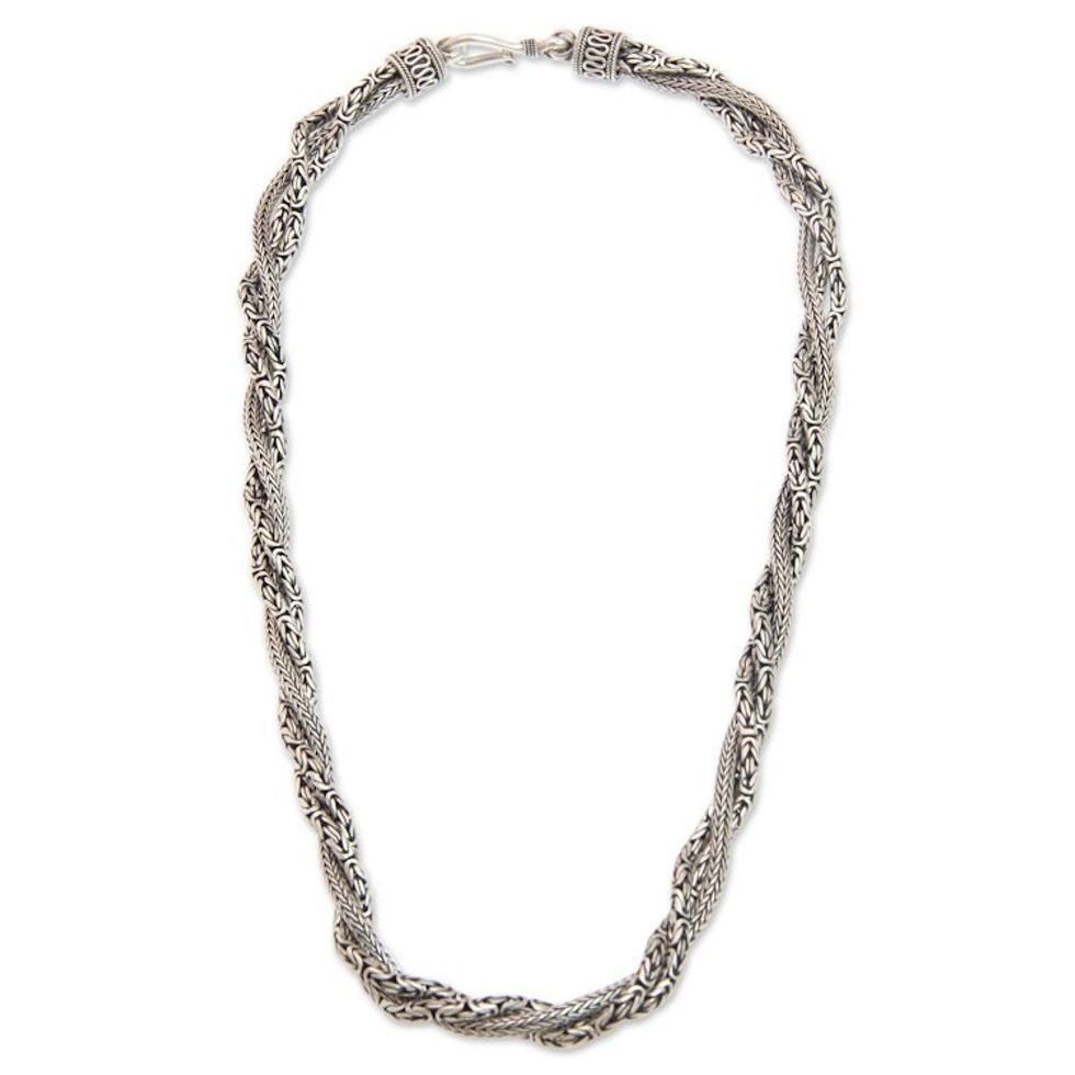 Fair Trade Borobudur Style Sterling Silver Torsade Necklace 'Borobudur Dragon'