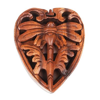 Alternate image for Suar Wood Hand-carved Puzzle Box with Dragonfly Motif Tenderness of a Dragonfly