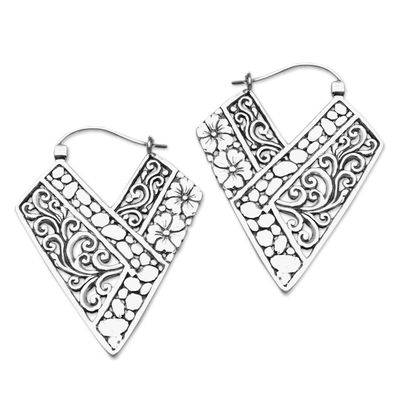 Alternate image for Hibiscus and Pebbles Handcrafted Silver Hoops from Bali Hibiscus Path