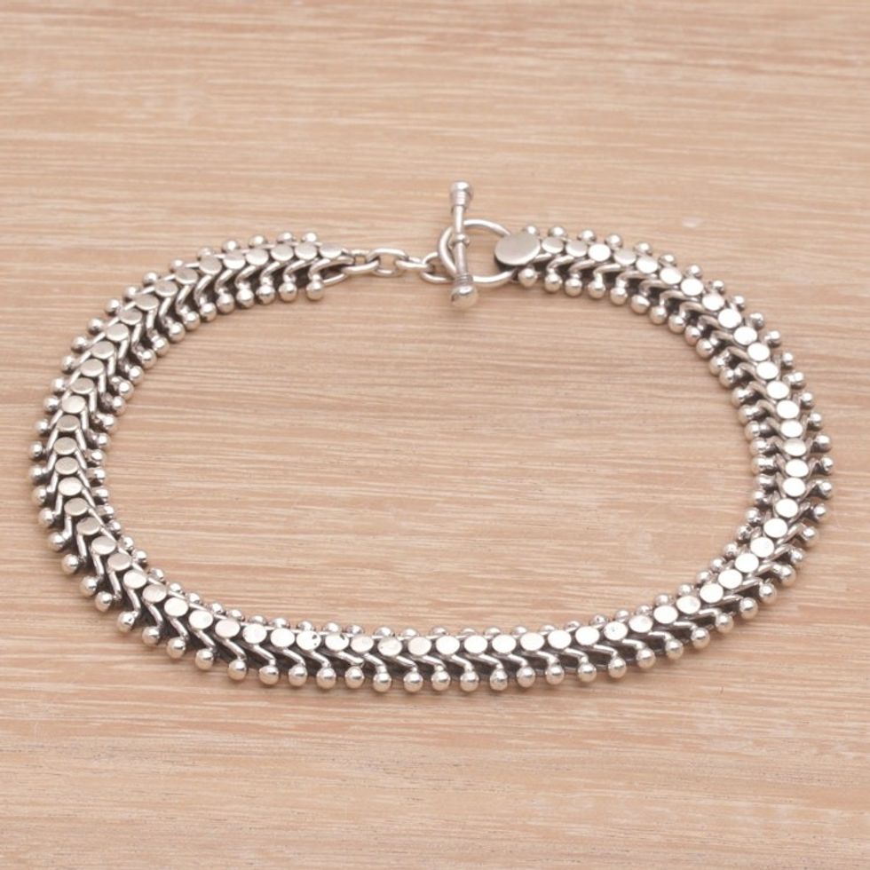 Handcrafted Balinese Sterling Silver Anklet 'Centipede Crawl'