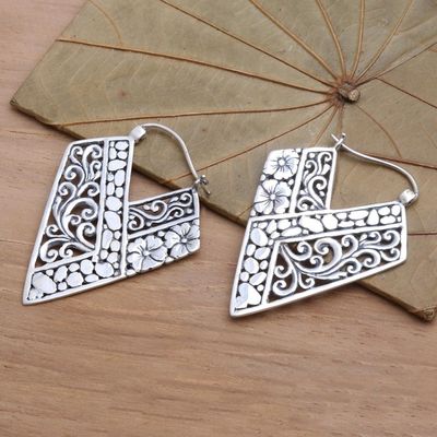 Alternate image for Hibiscus and Pebbles Handcrafted Silver Hoops from Bali Hibiscus Path