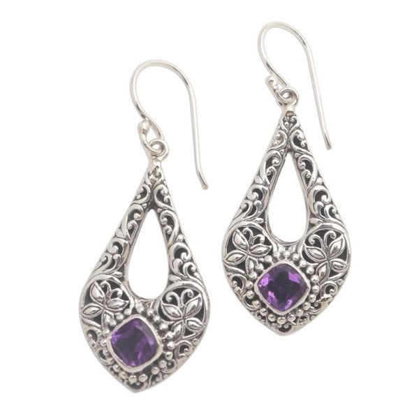 Alternate image for Butterfly Motif Amethyst Dangle Earrings Kawung Butterfly