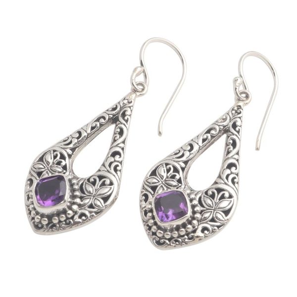 Alternate image for Butterfly Motif Amethyst Dangle Earrings Kawung Butterfly