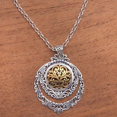 Alternate image for Patterned Gold Accented Sterling Silver Pendant Necklace Jungle Roots