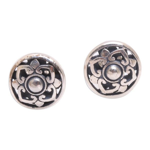 Alternate image for Handcrafted Round Sterling Silver Lotus Flower Stud Earrings Lotus Kingdom