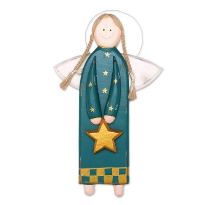 Alternate image for Green and Gold Wooden Angel Ornament Folk Art Angel in Green