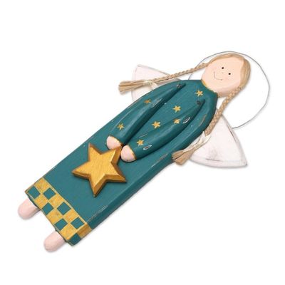 Alternate image for Green and Gold Wooden Angel Ornament Folk Art Angel in Green