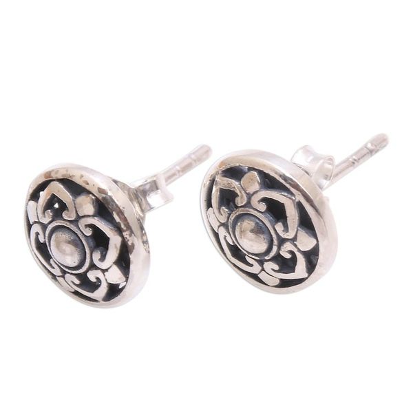 Alternate image for Handcrafted Round Sterling Silver Lotus Flower Stud Earrings Lotus Kingdom