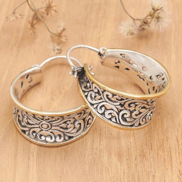 Alternate image for Gold Accented Sterling Silver Hoop Earrings from Bali Between Sunlight