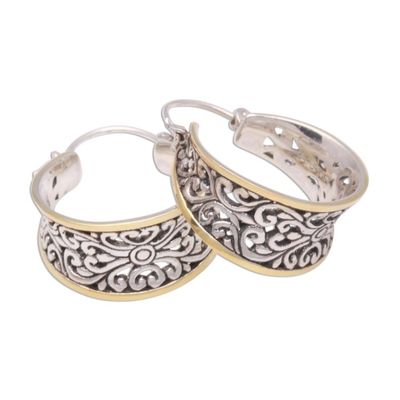 Alternate image for Gold Accented Sterling Silver Hoop Earrings from Bali Between Sunlight