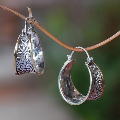 Alternate image for Gold Accented Sterling Silver Hoop Earrings from Bali Between Sunlight