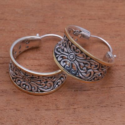 Alternate image for Gold Accented Sterling Silver Hoop Earrings from Bali Between Sunlight