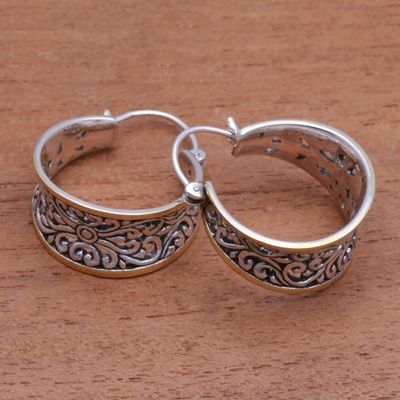 Alternate image for Gold Accented Sterling Silver Hoop Earrings from Bali Between Sunlight