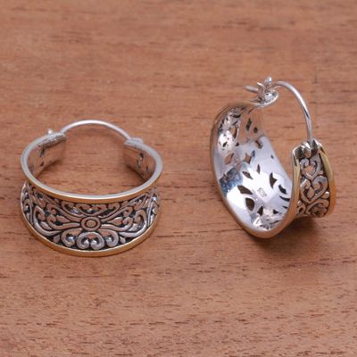 Alternate image for Gold Accented Sterling Silver Hoop Earrings from Bali Between Sunlight