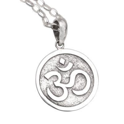 Alternate image for Circular Sterling Silver Om Pendant Necklace from Bali Omkara Disc