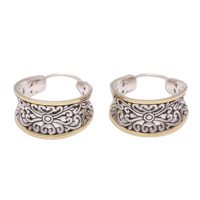 Alternate image for Gold Accented Sterling Silver Hoop Earrings from Bali Between Sunlight