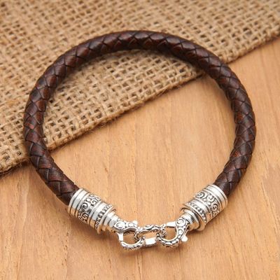 Alternate image for Mens Leather Braided Bracelet with Sterling Silver Clasp Buddha Curl Wavy