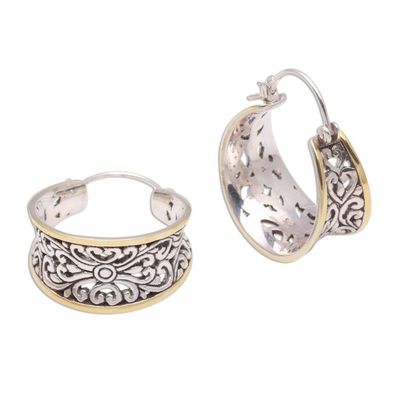 Alternate image for Gold Accented Sterling Silver Hoop Earrings from Bali Between Sunlight