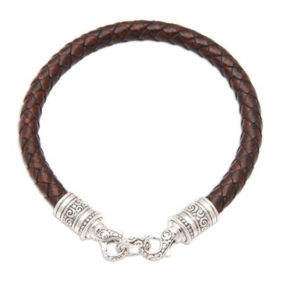 Alternate image for Mens Leather Braided Bracelet with Sterling Silver Clasp Buddha Curl Wavy