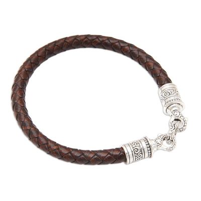 Alternate image for Mens Leather Braided Bracelet with Sterling Silver Clasp Buddha Curl Wavy
