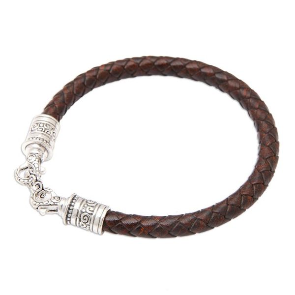 Alternate image for Mens Leather Braided Bracelet with Sterling Silver Clasp Buddha Curl Wavy