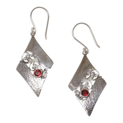 Alternate image for Sterling Silver and Garnet Rhombus Dangle Earrings Indonesia Fern Kites