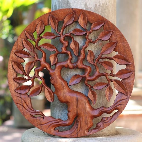 Alternate image for Hand Carved Balinese Relief Panel of the Tree of Life Venerable Tree