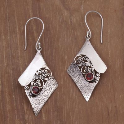 Alternate image for Sterling Silver and Garnet Rhombus Dangle Earrings Indonesia Fern Kites