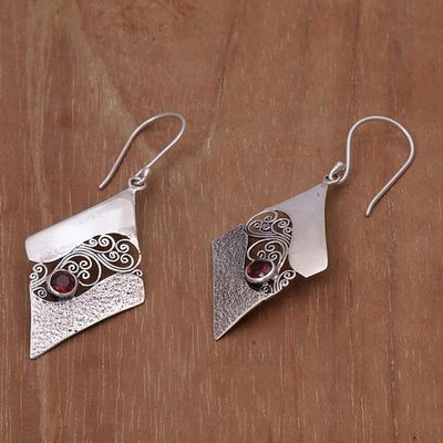 Alternate image for Sterling Silver and Garnet Rhombus Dangle Earrings Indonesia Fern Kites
