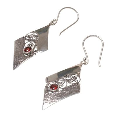 Alternate image for Sterling Silver and Garnet Rhombus Dangle Earrings Indonesia Fern Kites