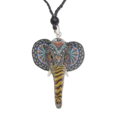 Alternate image for Artisan Handmade Polymer Clay Elephant Pendant Necklace Elephant Bust