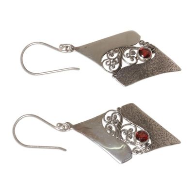 Alternate image for Sterling Silver and Garnet Rhombus Dangle Earrings Indonesia Fern Kites