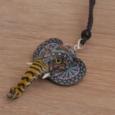 Alternate image for Artisan Handmade Polymer Clay Elephant Pendant Necklace Elephant Bust