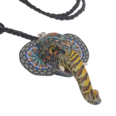 Alternate image for Artisan Handmade Polymer Clay Elephant Pendant Necklace Elephant Bust