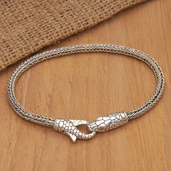 Alternate image for Sterling Silver Naga Chain Bracelet with Snake Pendant Serpent Allure