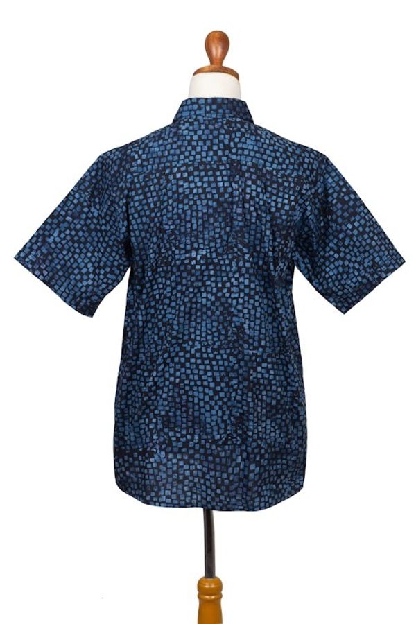 Alternate image for Mens 100 Cotton Navy Short Sleeve Batik Shirt Pixel Play