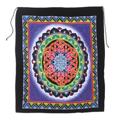 Alternate image for Batik Rayon Wall Hanging with Lotus Motif Vibrating Lotus