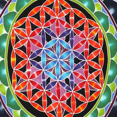 Alternate image for Batik Rayon Wall Hanging with Lotus Motif Vibrating Lotus