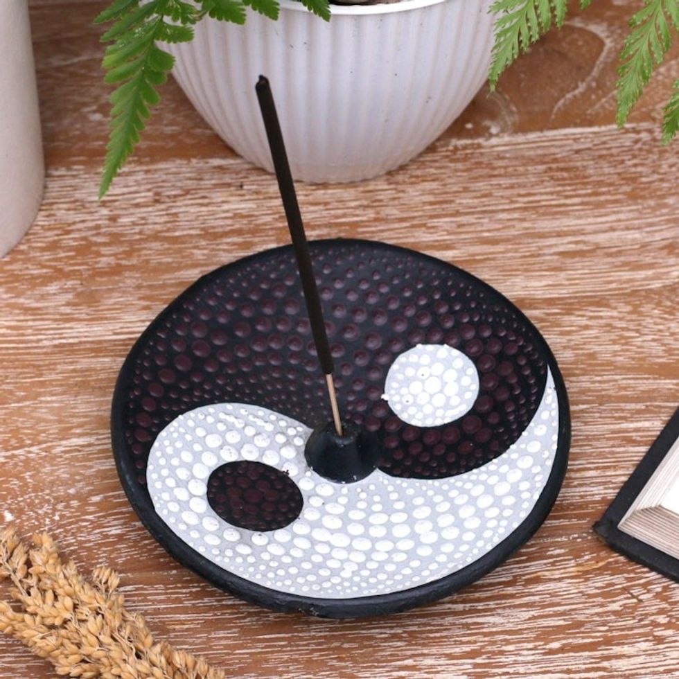 Yin Yang Ceramic Incense Holder Hand-painted in Indonesia 'Yin Yang'