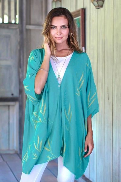 Alternate image for Batik Rayon Kimono Jacket in Turquoise and Lemon from Bali Balinese Breeze in Turquoise
