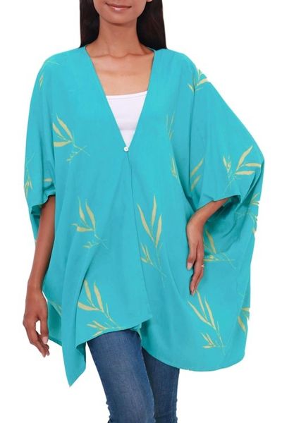 Alternate image for Batik Rayon Kimono Jacket in Turquoise and Lemon from Bali Balinese Breeze in Turquoise