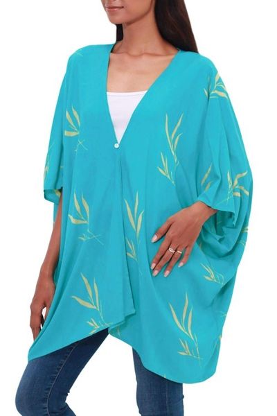 Alternate image for Batik Rayon Kimono Jacket in Turquoise and Lemon from Bali Balinese Breeze in Turquoise