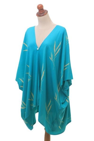 Alternate image for Batik Rayon Kimono Jacket in Turquoise and Lemon from Bali Balinese Breeze in Turquoise